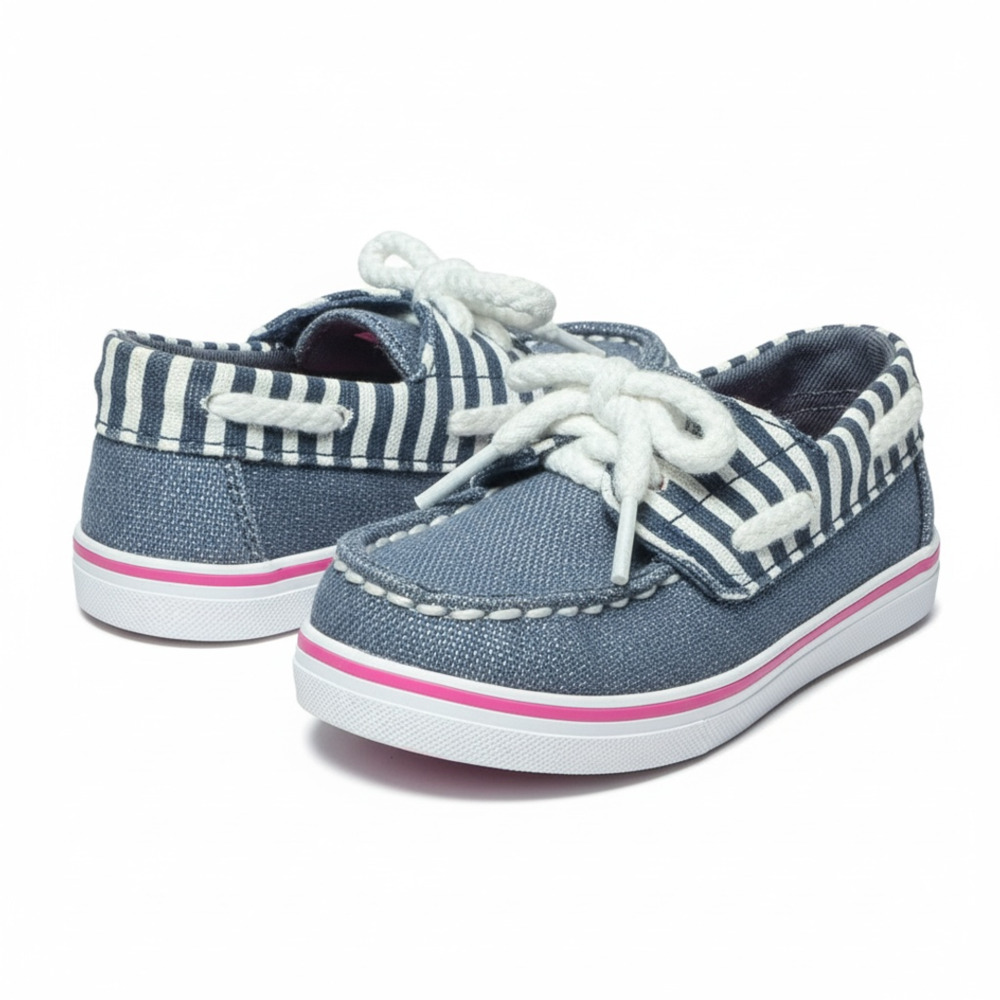 Sperry Bahama Crib Jr Infant 1M Denim Sparkle Boat Shoes Navy Pink Stripe
